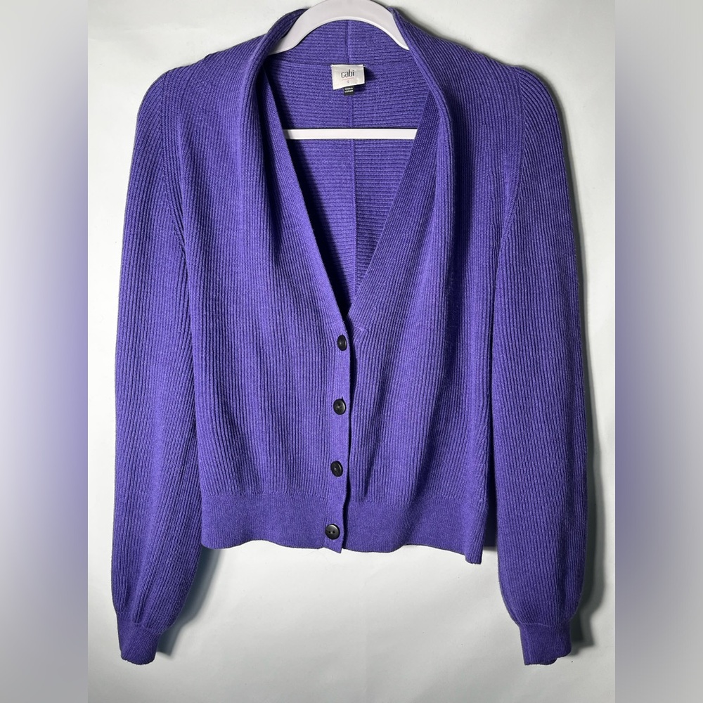 Cabi Sunday Cardigan Ribbed Purple Violet Size Small - Picture 2 of 7